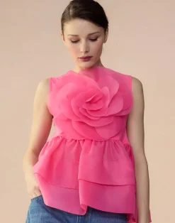 Cynthia Rowley Chloe Organza Flower Top HTPNK Online