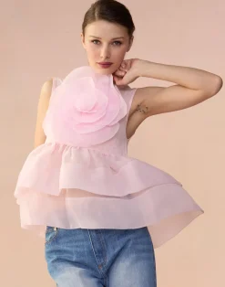 Cynthia Rowley Chloe Organza Flower Top PINK Discount