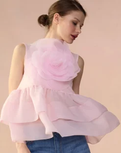 Cynthia Rowley Chloe Organza Flower Top PINK Discount