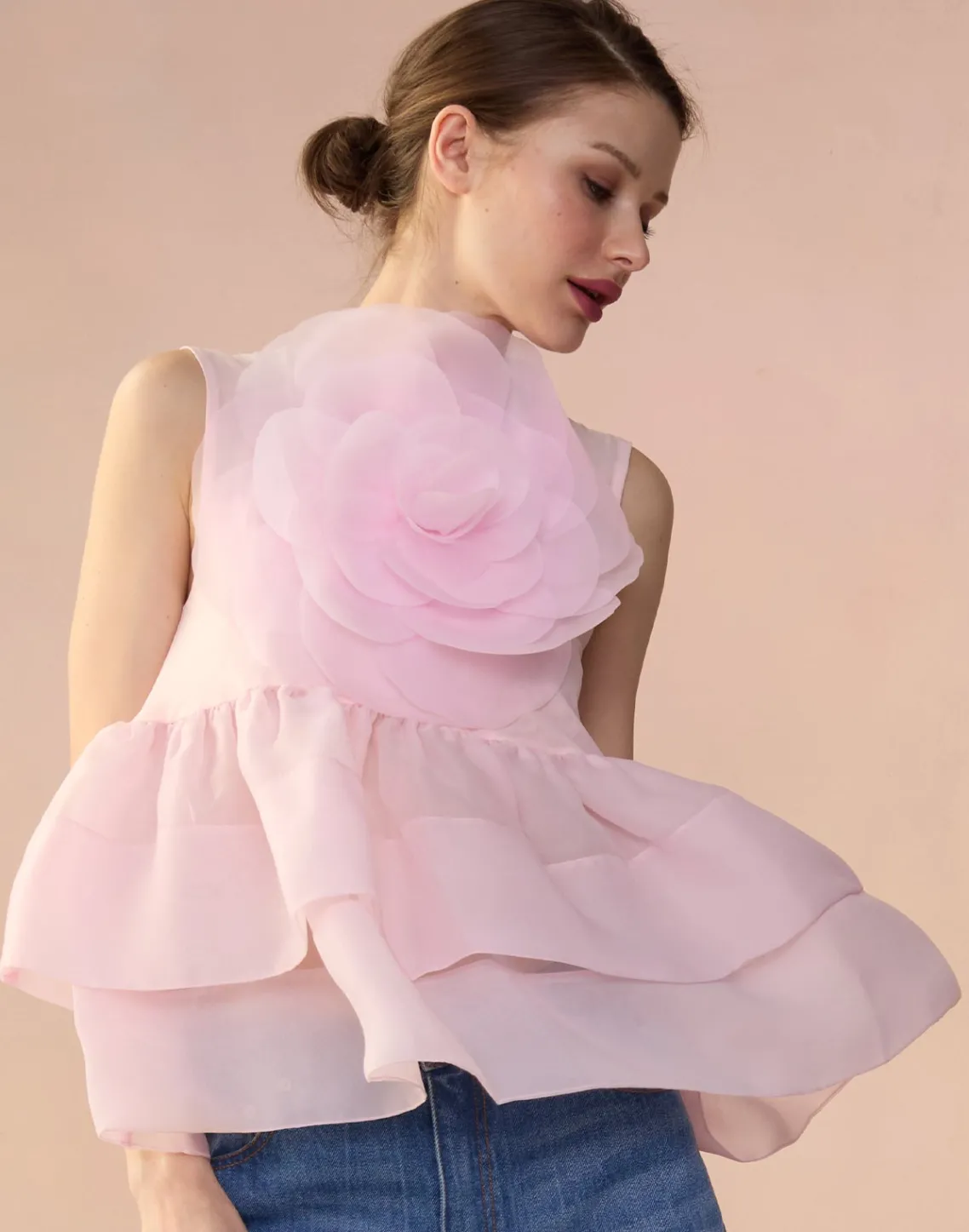 Cynthia Rowley Chloe Organza Flower Top PINK Discount