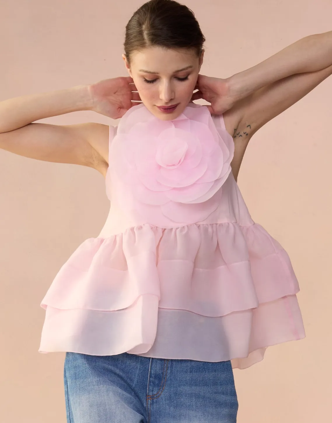 Cynthia Rowley Chloe Organza Flower Top PINK Discount