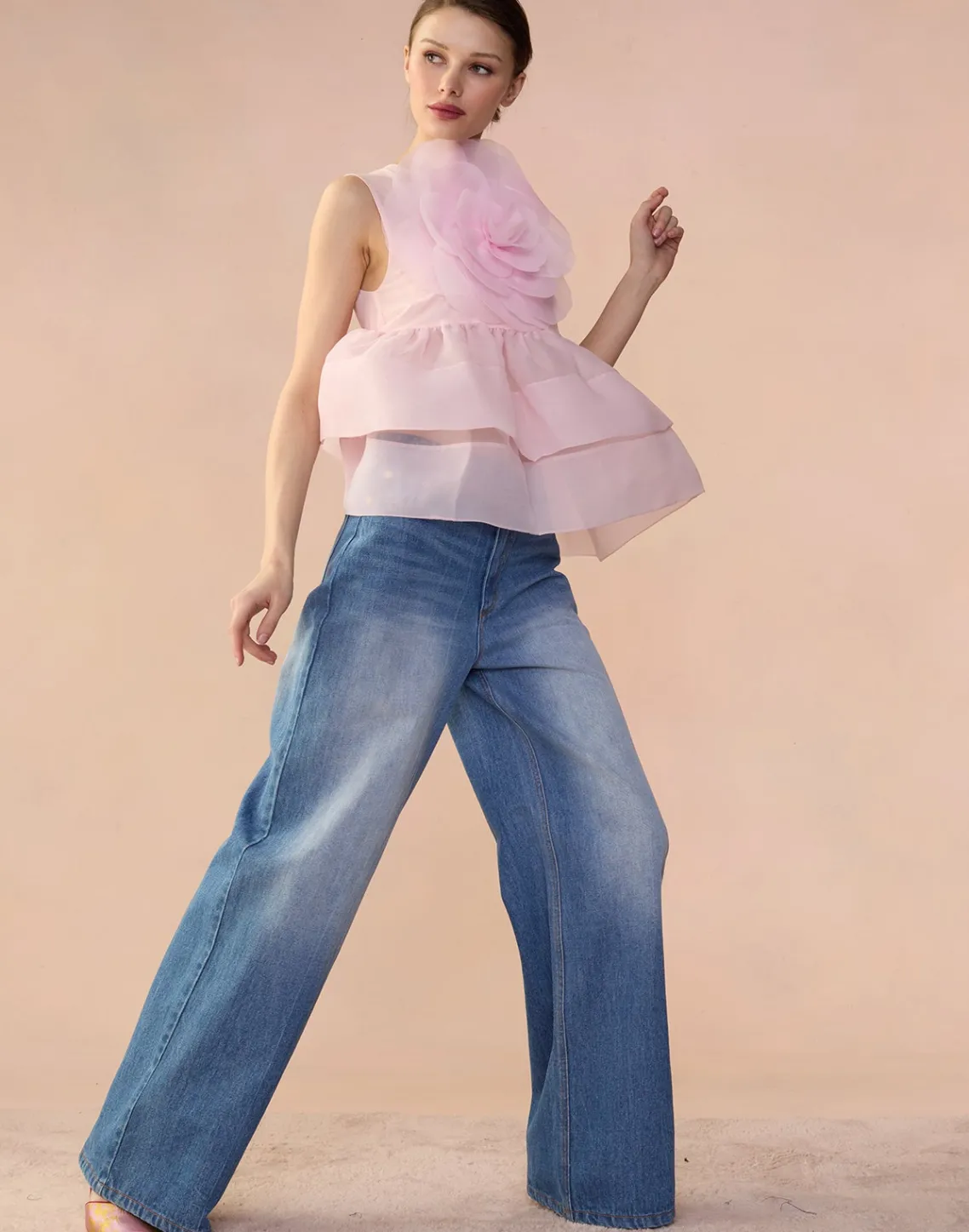 Cynthia Rowley Chloe Organza Flower Top PINK Discount