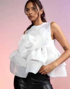 Cynthia Rowley Chloe Organza Flower Top White New
