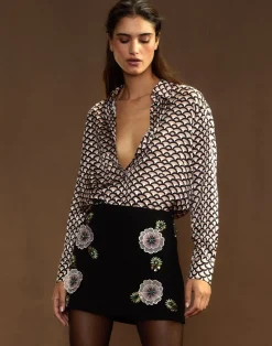 Cynthia Rowley Collectible Silk Shirt BLKCML Clearance