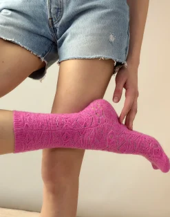 Cynthia Rowley Crochet Wool Socks PINK Clearance