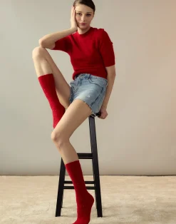 Cynthia Rowley Crochet Wool Socks Red Discount