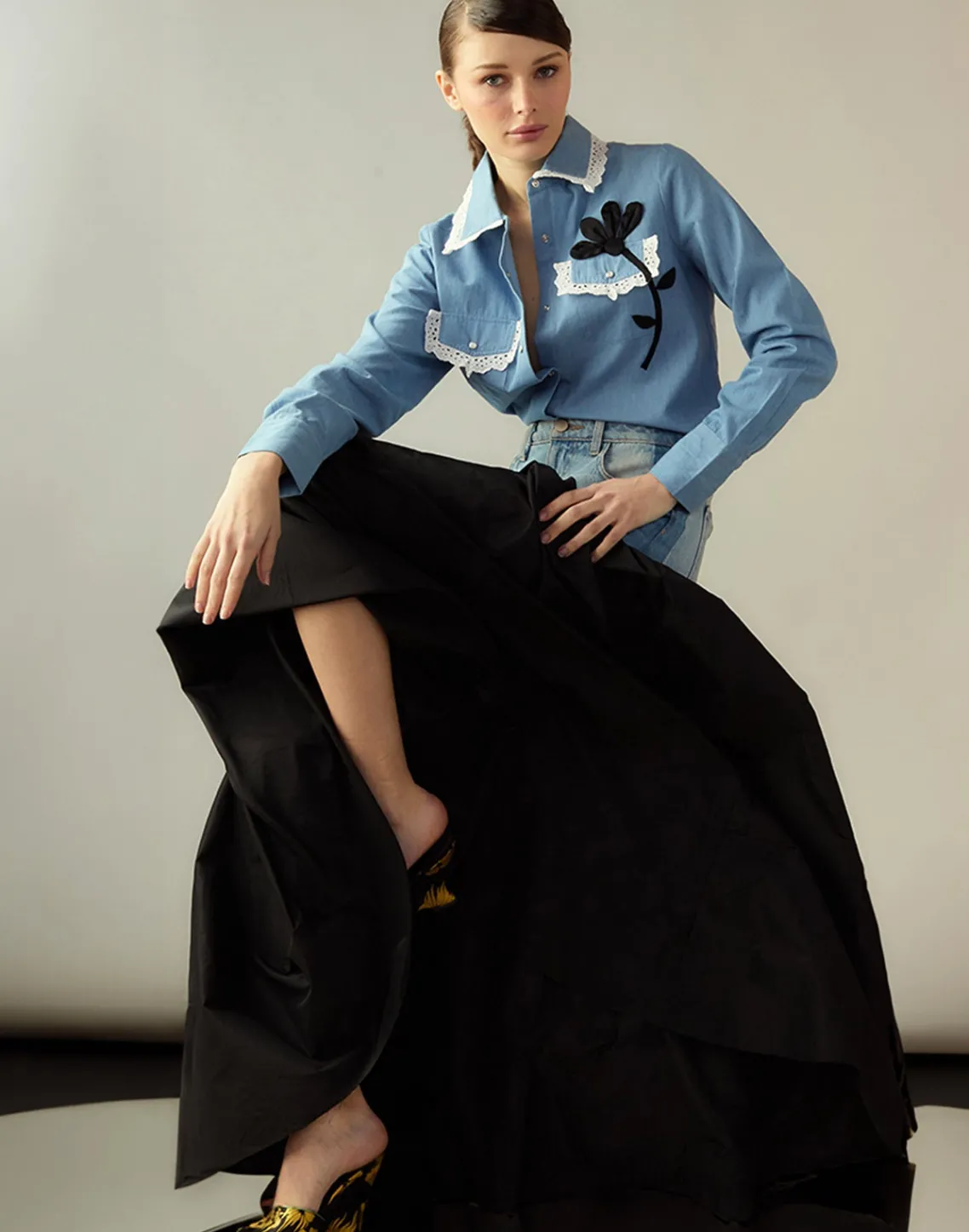 Cynthia Rowley Denim Taffeta Skirt BLACK Online