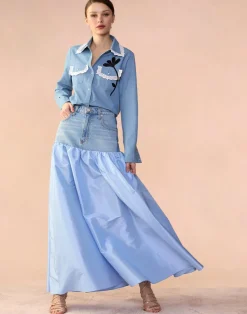 Cynthia Rowley Denim Taffeta Skirt BLUE Outlet
