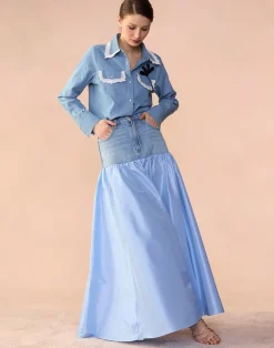 Cynthia Rowley Denim Taffeta Skirt BLUE Outlet