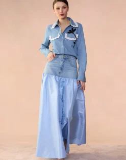 Cynthia Rowley Denim Taffeta Skirt BLUE Outlet