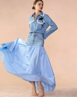 Cynthia Rowley Denim Taffeta Skirt BLUE Outlet