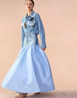 Cynthia Rowley Denim Taffeta Skirt BLUE Outlet