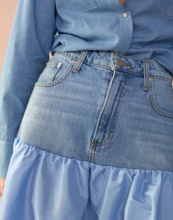 Cynthia Rowley Denim Taffeta Skirt BLUE Outlet