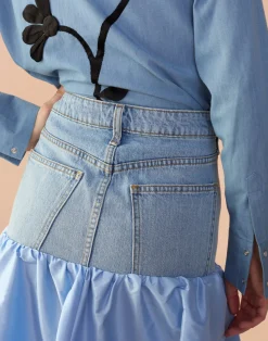 Cynthia Rowley Denim Taffeta Skirt BLUE Outlet