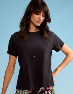 Cynthia Rowley Distressed Tee BLACK Discount