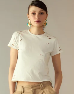 Cynthia Rowley Distressed Tee White Hot