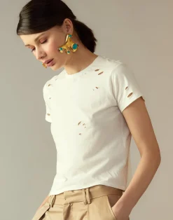 Cynthia Rowley Distressed Tee White Hot