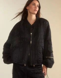 Cynthia Rowley Downtown Quilted Bomber Jacket BLACK Discount