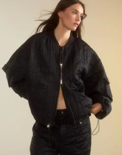 Cynthia Rowley Downtown Quilted Bomber Jacket BLACK Discount