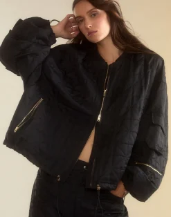 Cynthia Rowley Downtown Quilted Bomber Jacket BLACK Discount