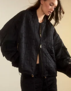 Cynthia Rowley Downtown Quilted Bomber Jacket BLACK Discount