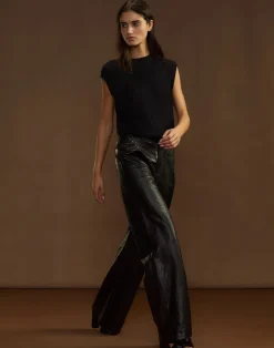 Cynthia Rowley Embossed Leather Pants BLACK Fashion