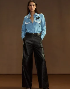 Cynthia Rowley Embossed Leather Pants BLACK Fashion