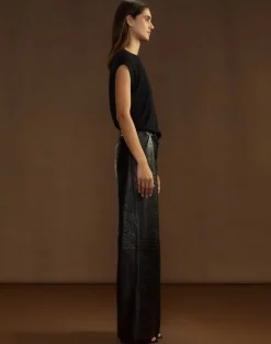 Cynthia Rowley Embossed Leather Pants BLACK Fashion