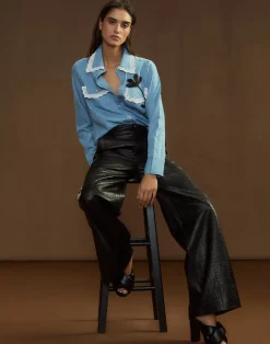 Cynthia Rowley Embossed Leather Pants BLACK Fashion