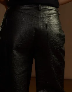 Cynthia Rowley Embossed Leather Pants BLACK Fashion