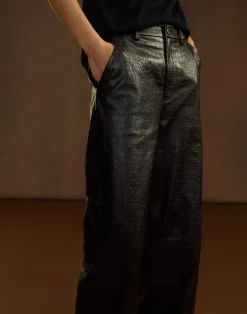 Cynthia Rowley Embossed Leather Pants BLACK Fashion