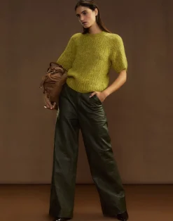 Cynthia Rowley Embossed Leather Pants DRKGR Outlet