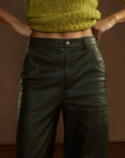 Cynthia Rowley Embossed Leather Pants DRKGR Outlet