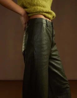 Cynthia Rowley Embossed Leather Pants DRKGR Outlet