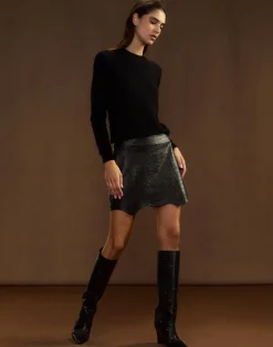 Cynthia Rowley Embossed Leather Skirt BLACK New