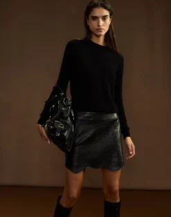 Cynthia Rowley Embossed Leather Skirt BLACK New