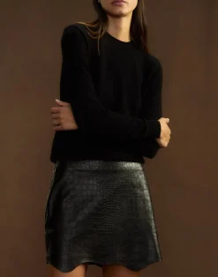 Cynthia Rowley Embossed Leather Skirt BLACK New