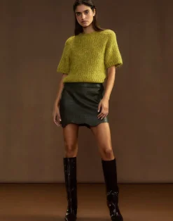 Cynthia Rowley Embossed Leather Skirt DRKGR Sale