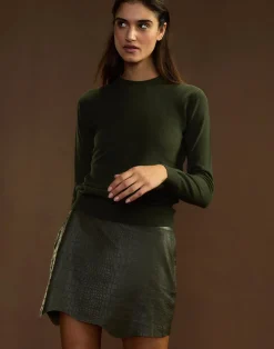 Cynthia Rowley Embossed Leather Skirt DRKGR Sale