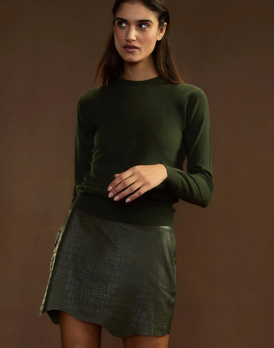 Cynthia Rowley Embossed Leather Skirt DRKGR Sale