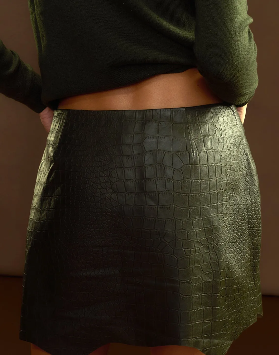 Cynthia Rowley Embossed Leather Skirt DRKGR Sale