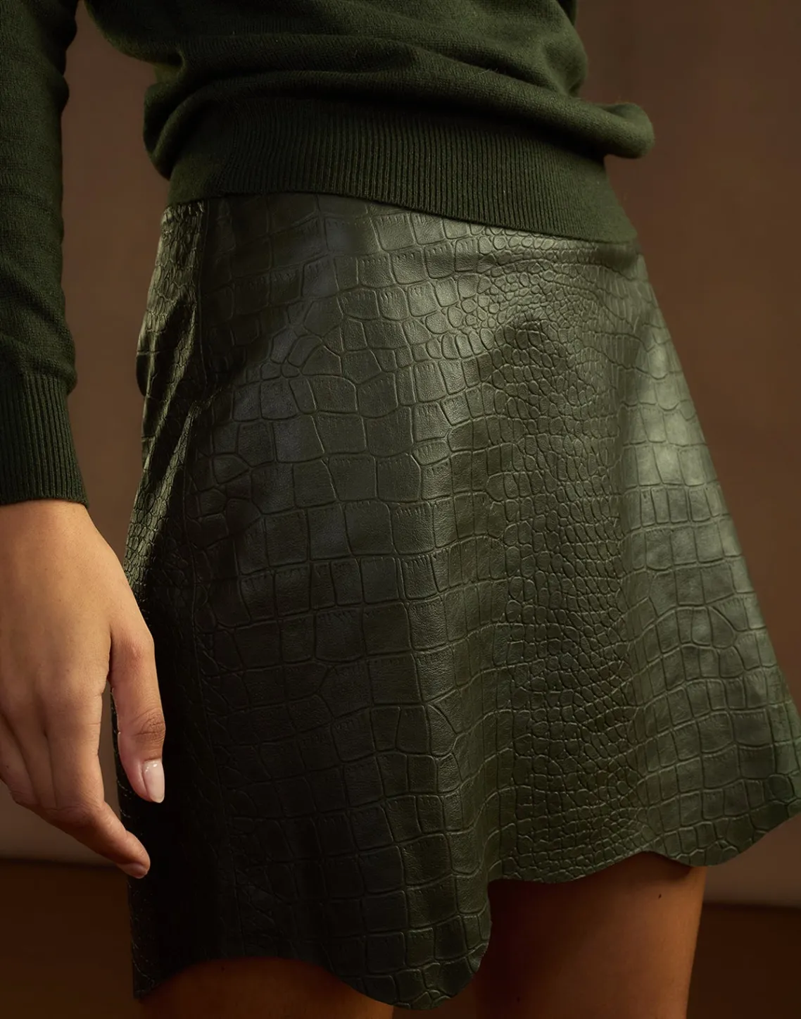 Cynthia Rowley Embossed Leather Skirt DRKGR Sale