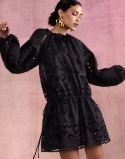 Cynthia Rowley Eva Embroidered Dress BLACK New