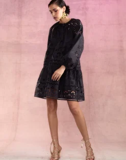 Cynthia Rowley Eva Embroidered Dress BLACK New