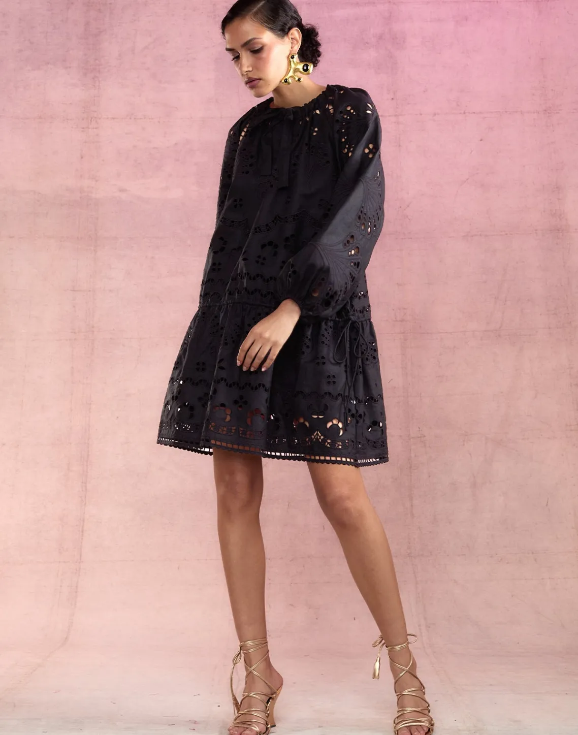 Cynthia Rowley Eva Embroidered Dress BLACK New