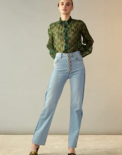 Cynthia Rowley Evergreen Silk Organza Shirt BLKGRN Discount