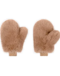 Cynthia Rowley Faux Fur Oversized Mittens CAMEL Discount