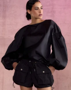 Cynthia Rowley Geneva Cotton Blouse BLACK Discount