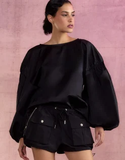 Cynthia Rowley Geneva Cotton Blouse BLACK Discount