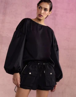 Cynthia Rowley Geneva Cotton Blouse BLACK Discount